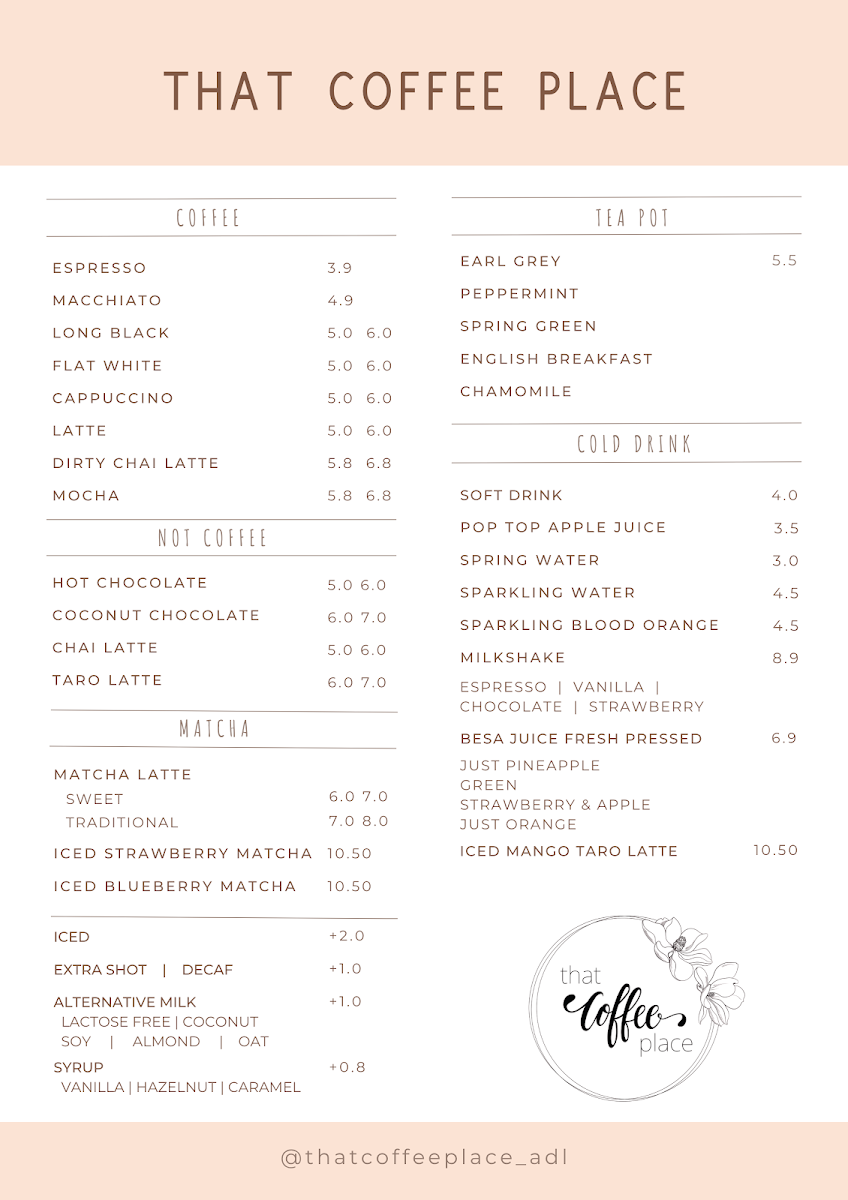 Menu, That Coffee Place