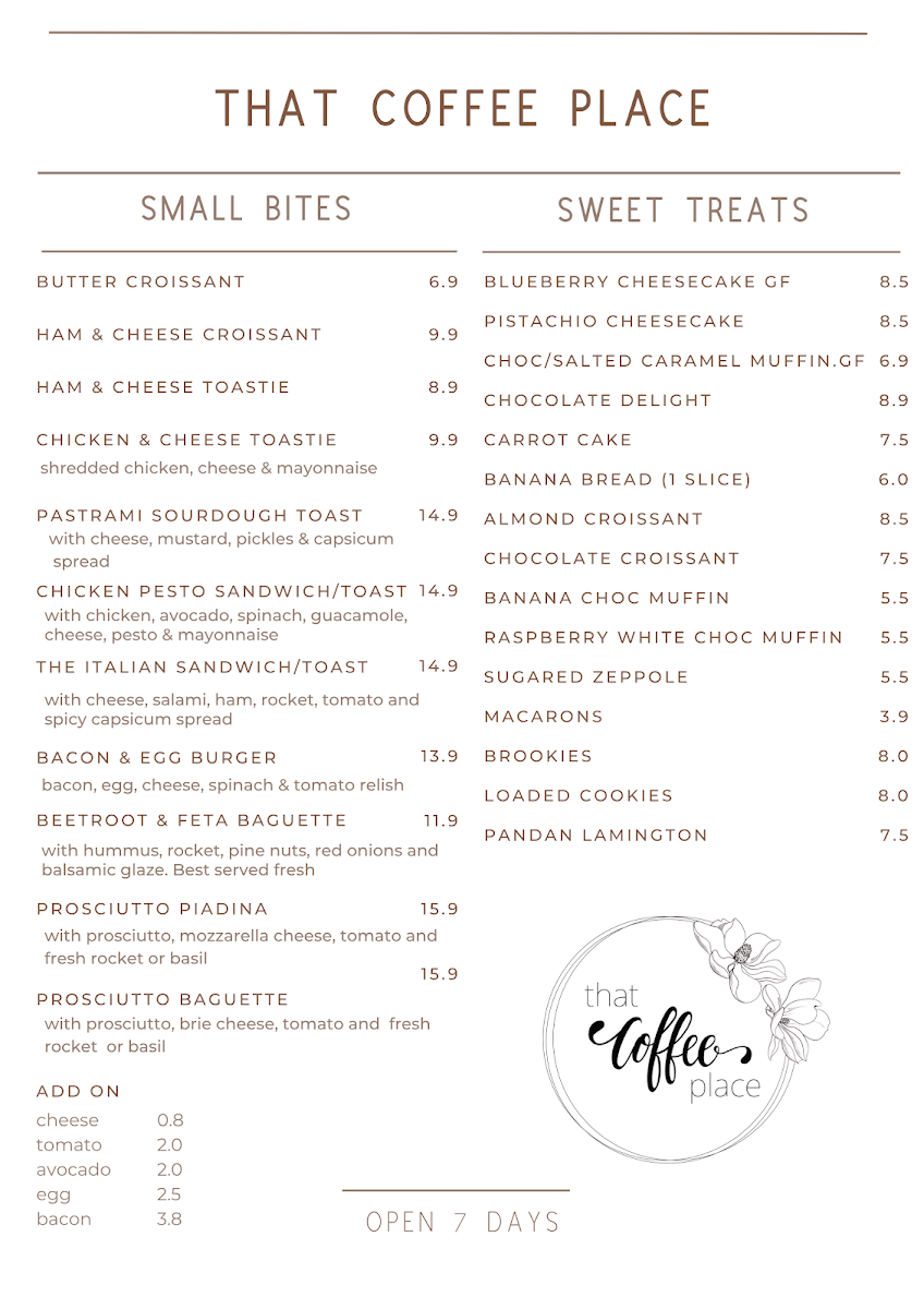 Menu, That Coffee Place