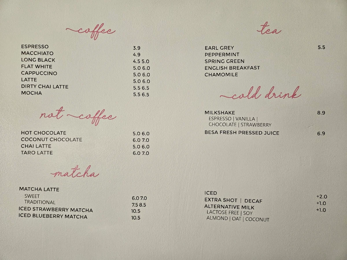 Menu, That Coffee Place