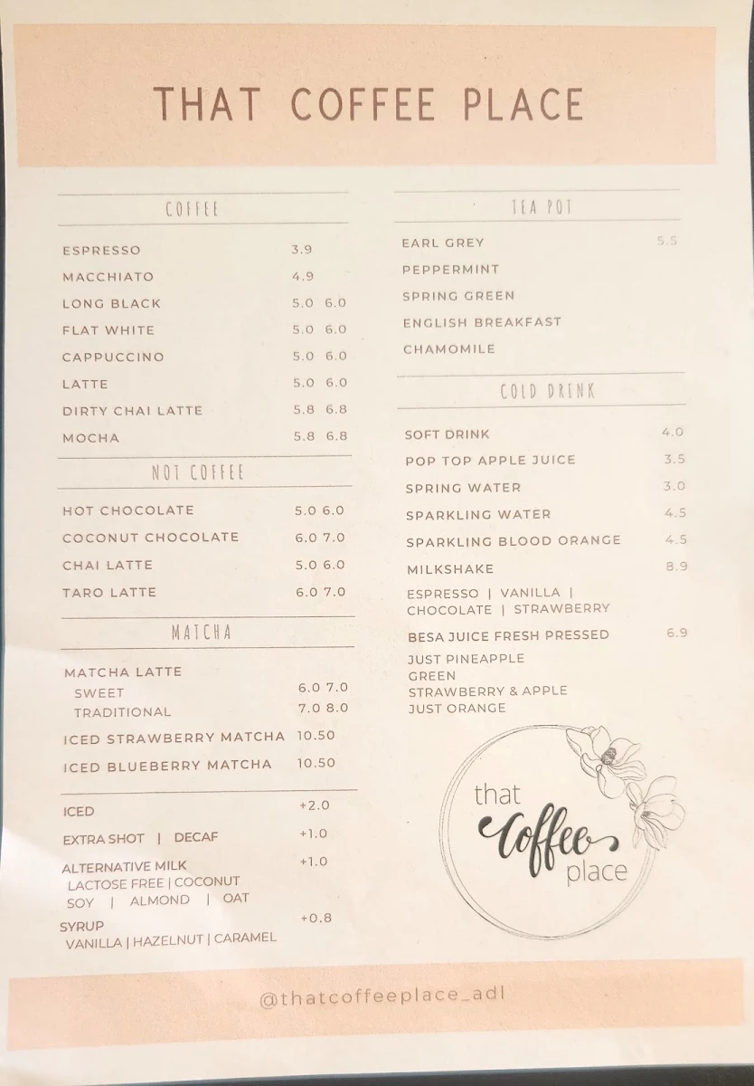 Menu, That Coffee Place
