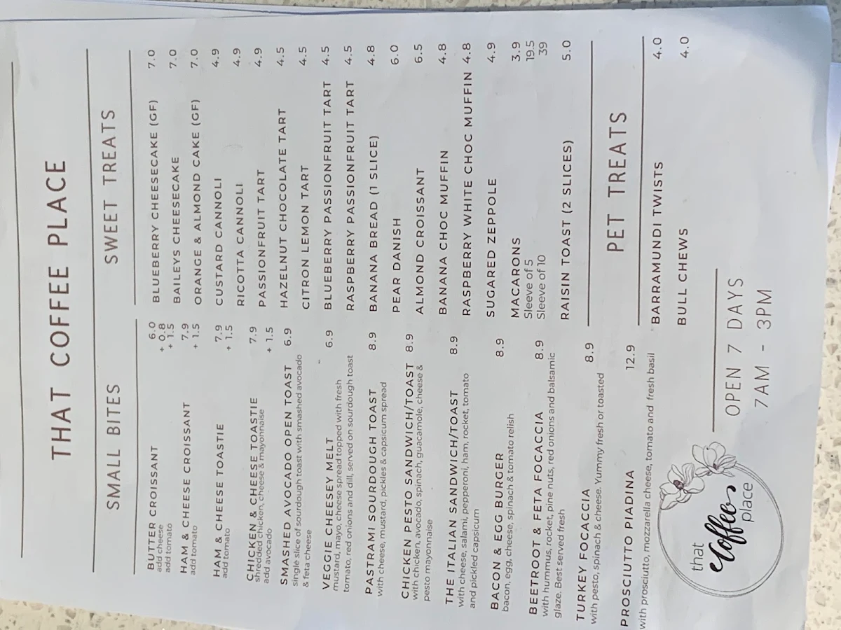 Menu, That Coffee Place