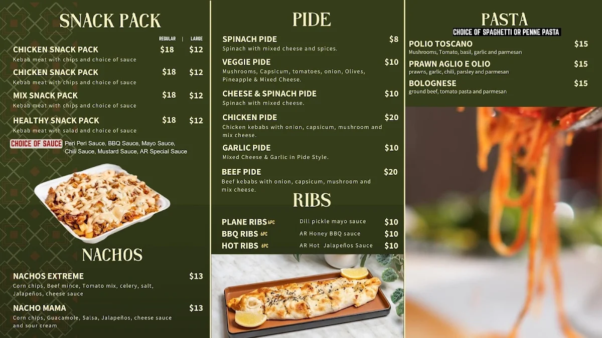Menu, AR Kebabs