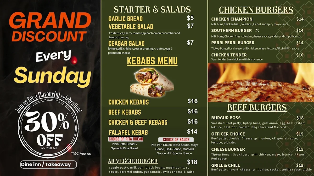 Menu, AR Kebabs