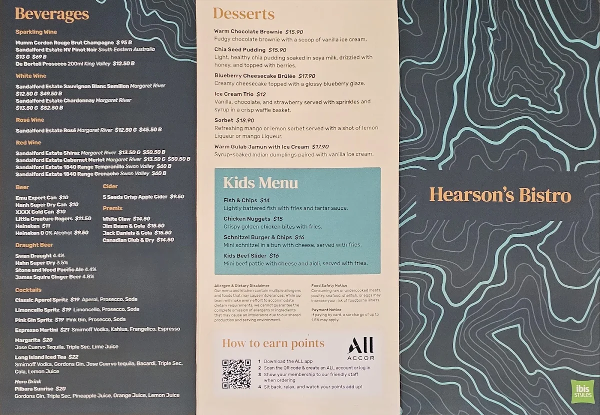 Menu, Hearson's Bistro