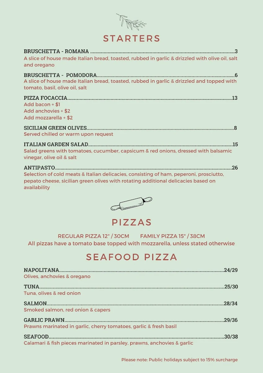Menu, Bar Lago Pizzeria Gelateria