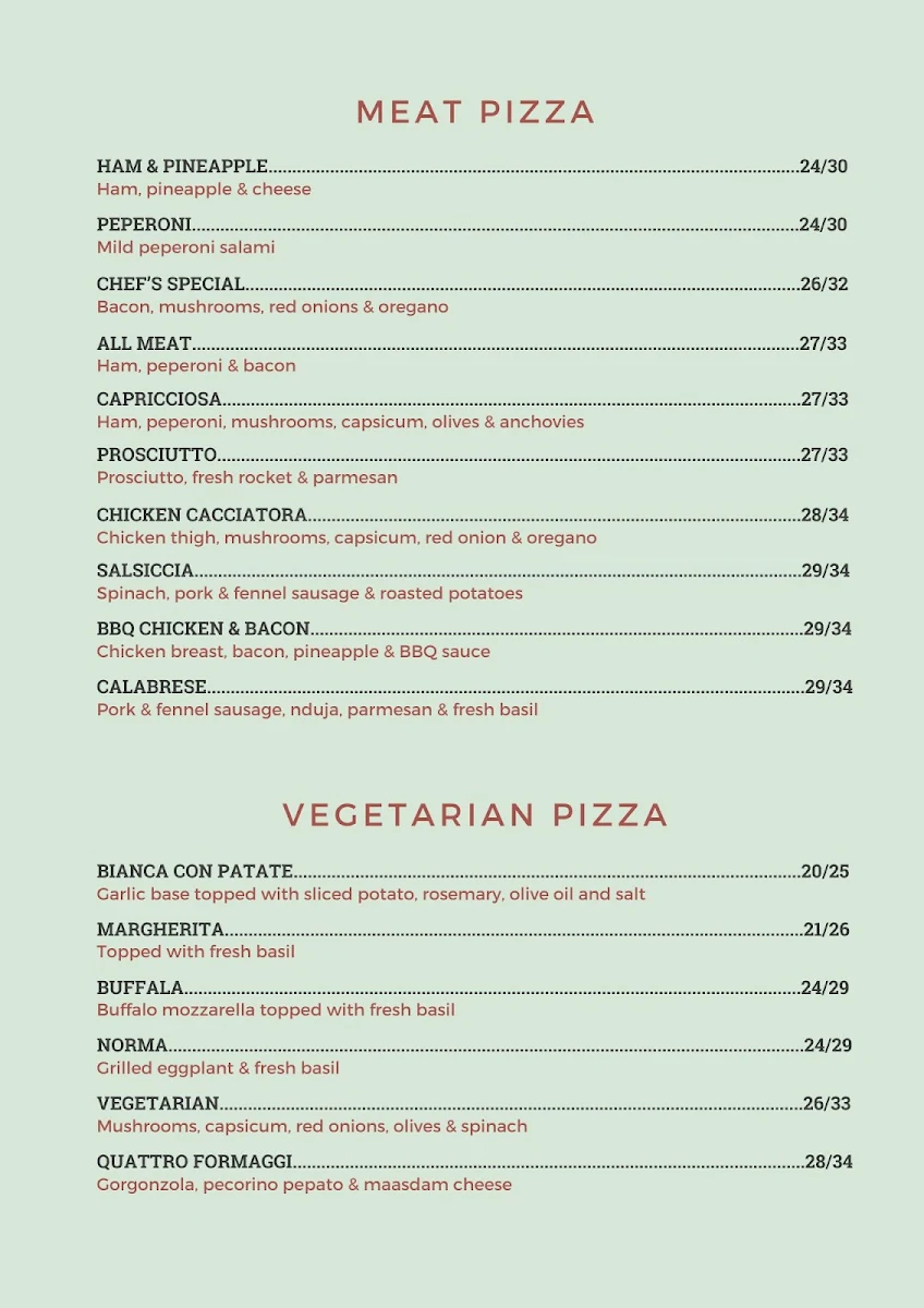 Menu, Bar Lago Pizzeria Gelateria