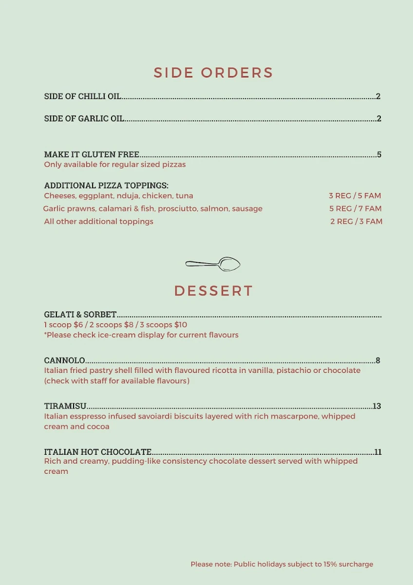 Menu, Bar Lago Pizzeria Gelateria