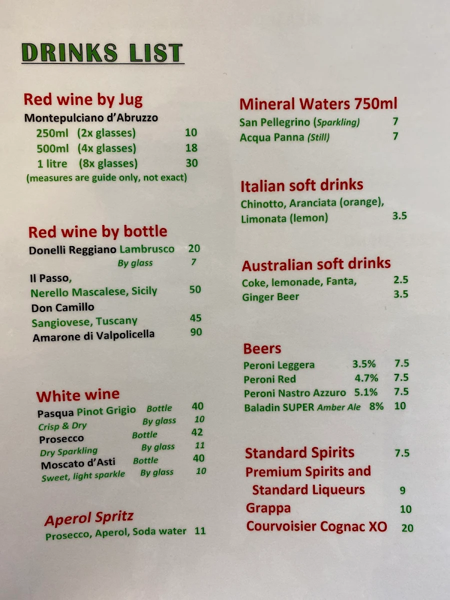 Menu, Bar Lago Pizzeria Gelateria