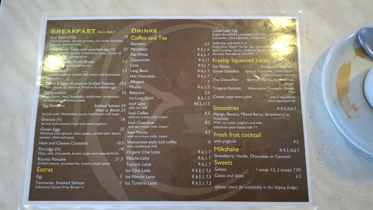 Menu, Kestrel Cafe