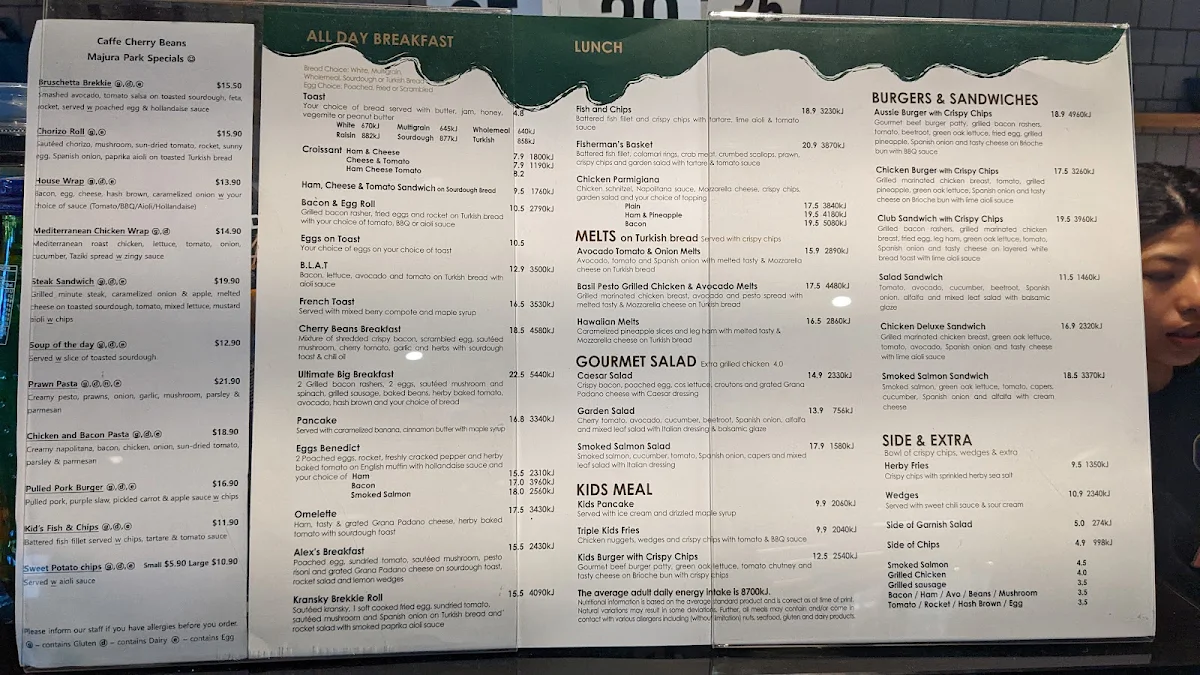 Menu, Caffe Cherry Beans