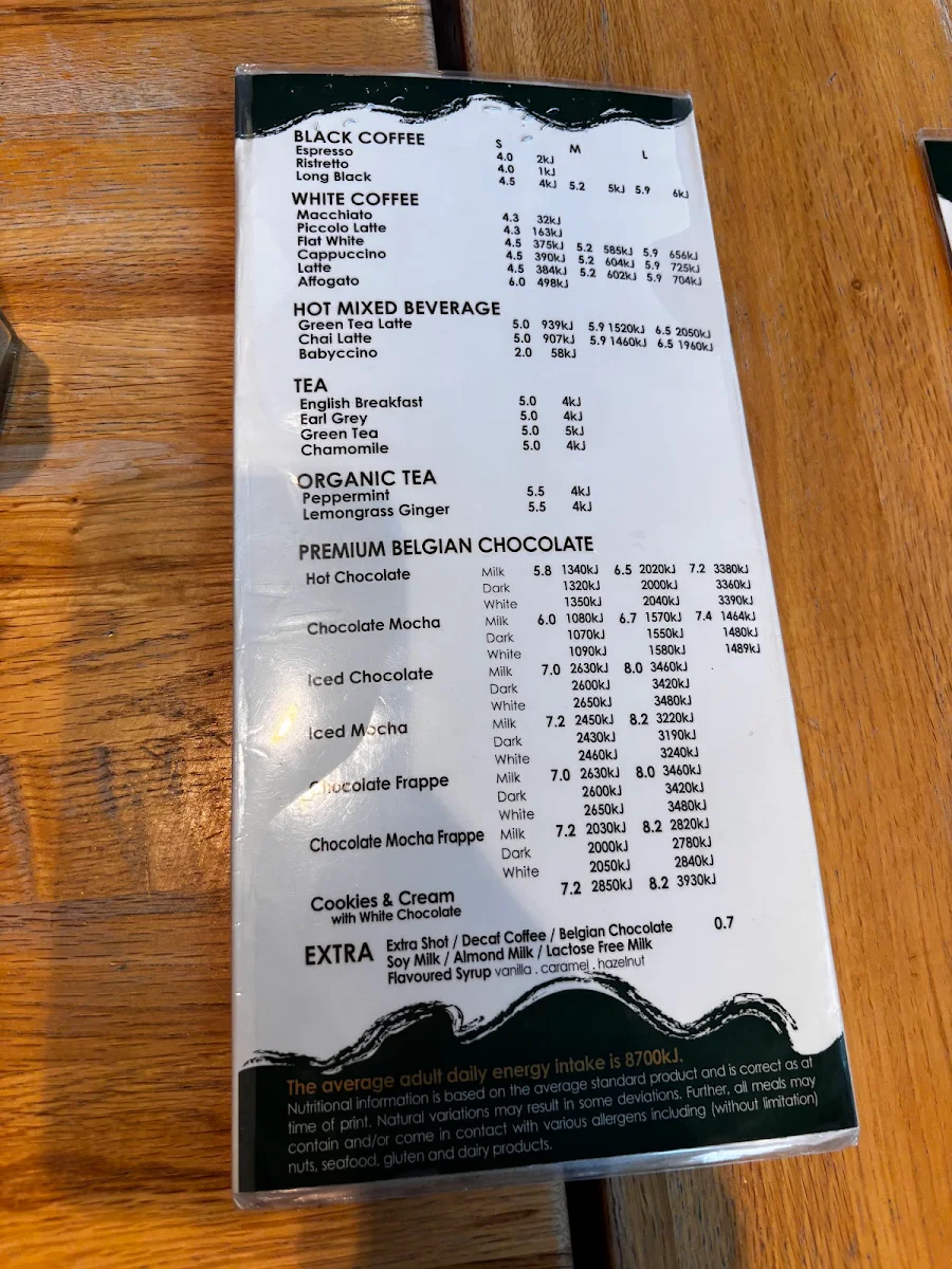 Menu, Caffe Cherry Beans