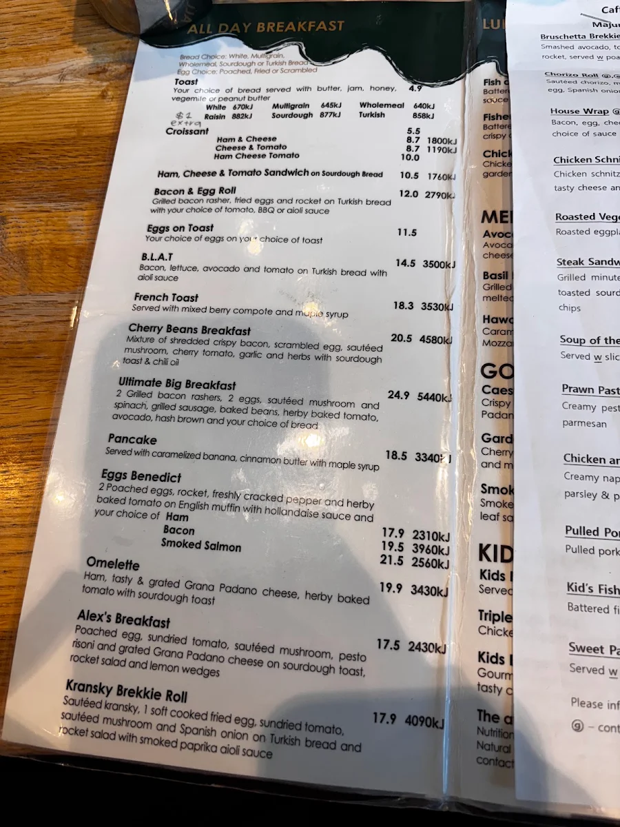 Menu, Caffe Cherry Beans