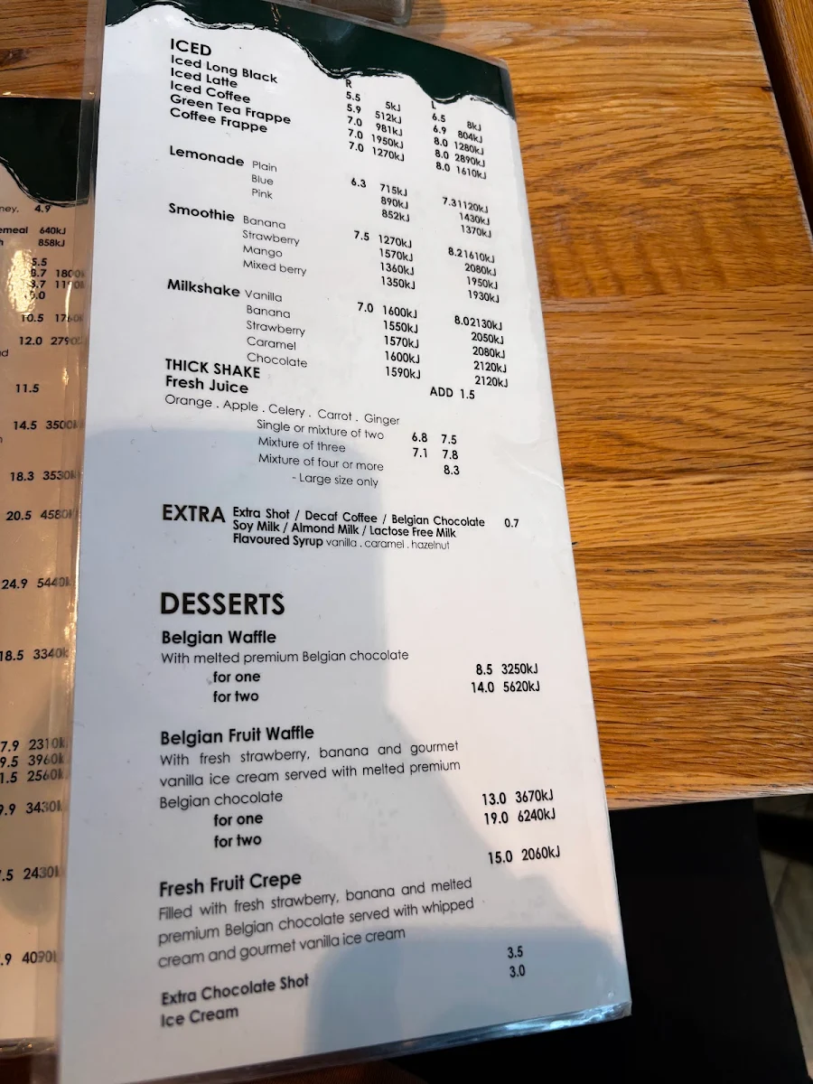 Menu, Caffe Cherry Beans