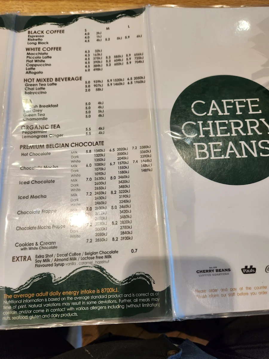 Menu, Caffe Cherry Beans