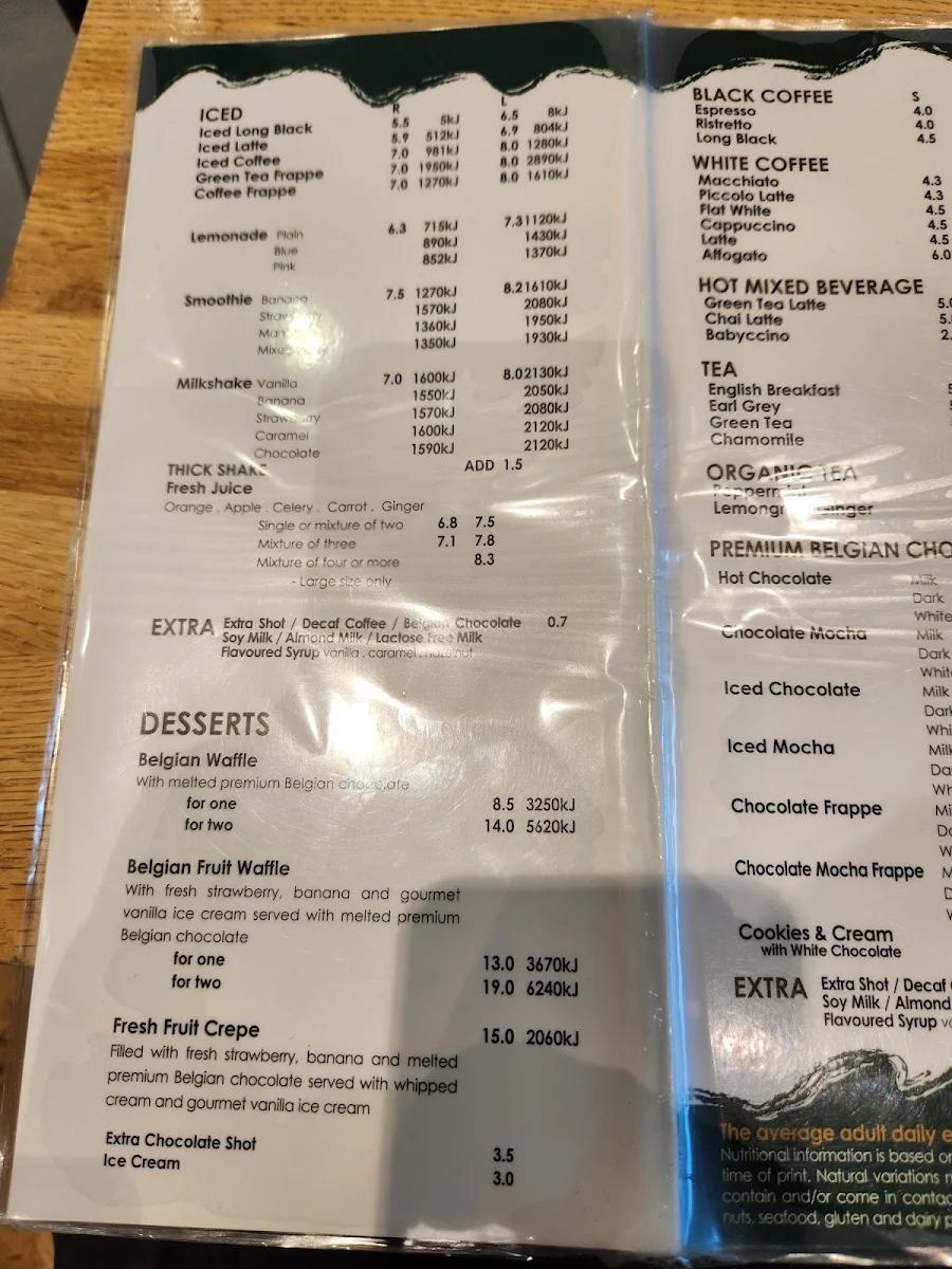 Menu, Caffe Cherry Beans