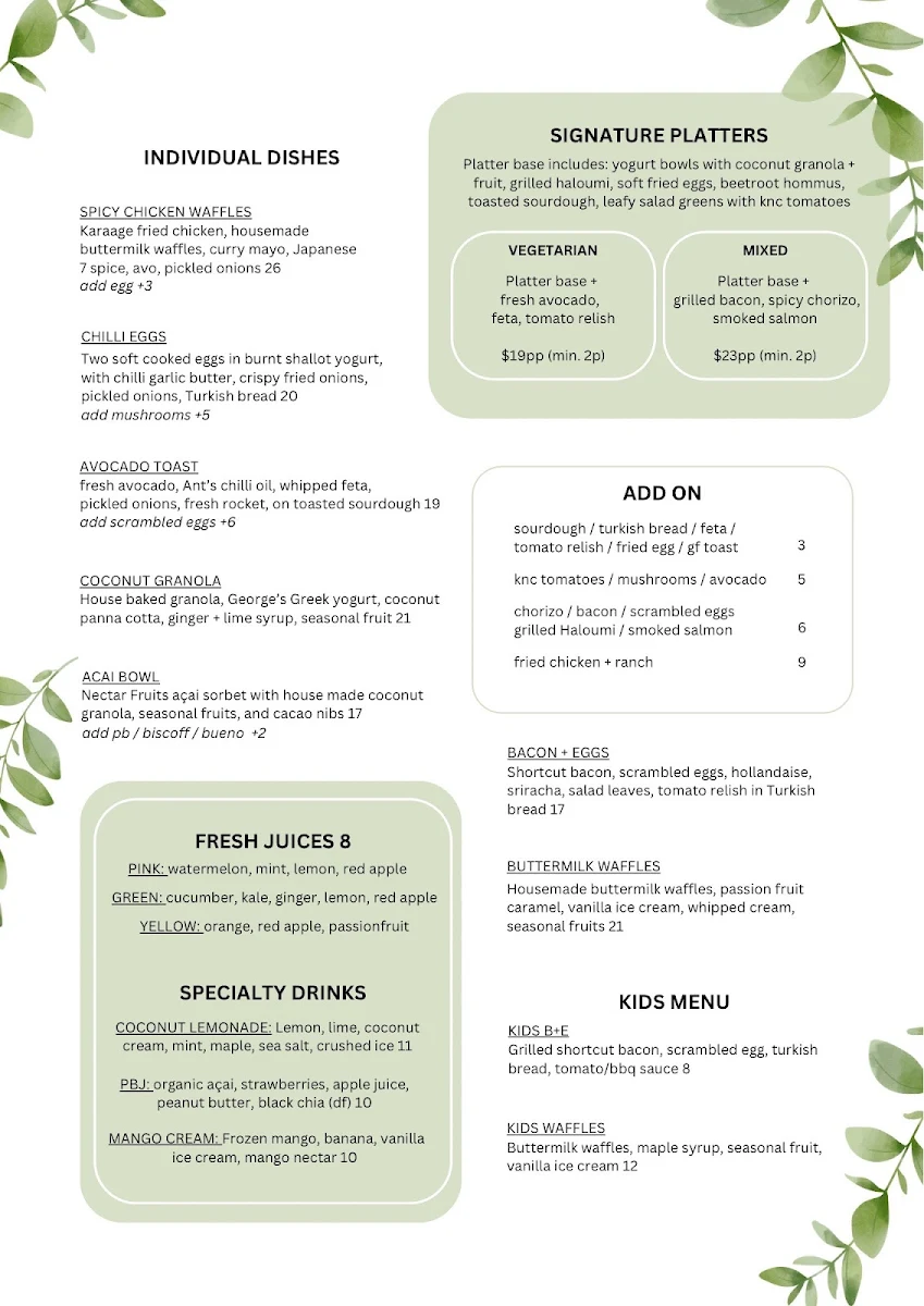 Menu, Kith 'n' Chow