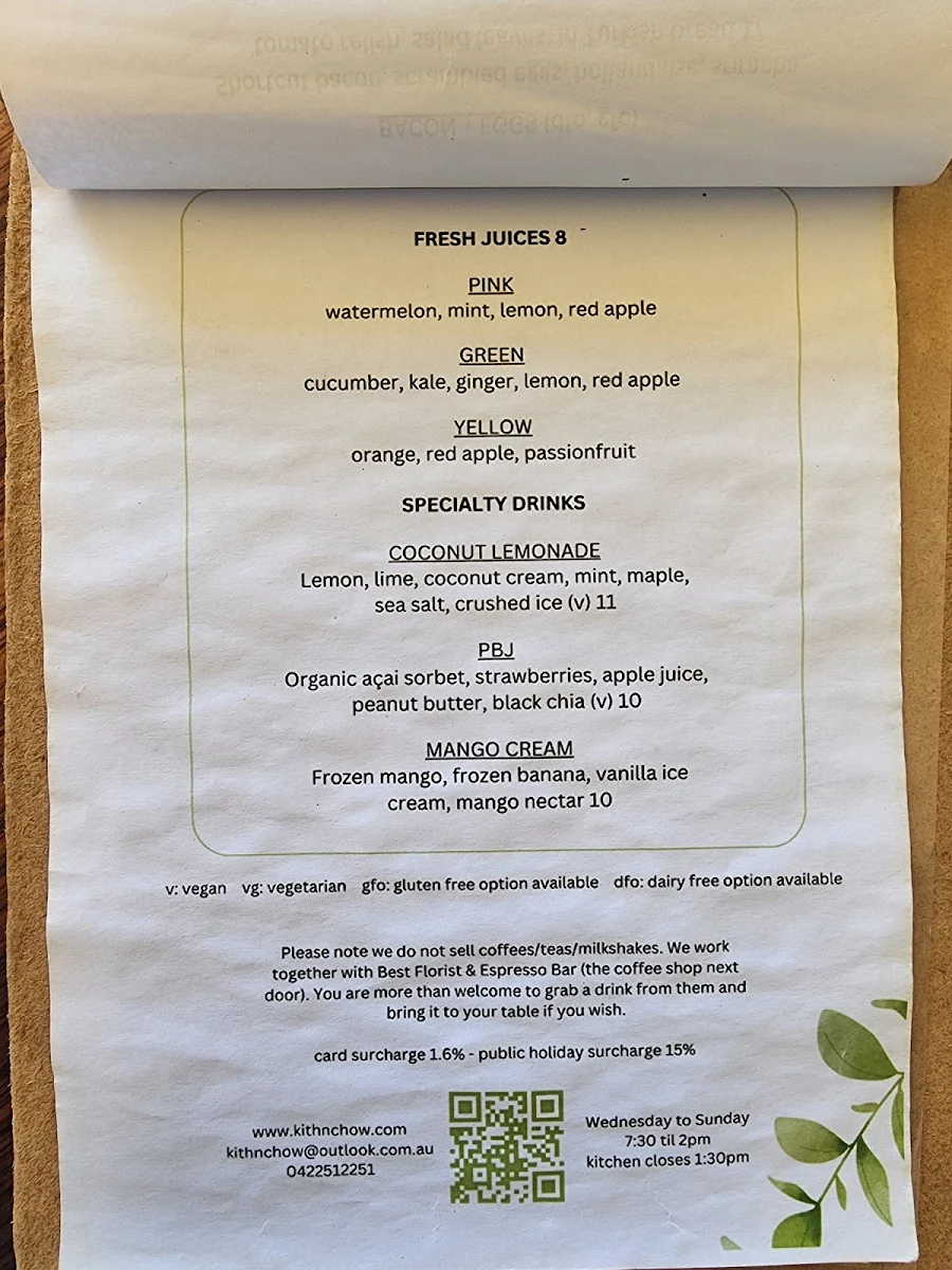 Menu, Kith 'n' Chow