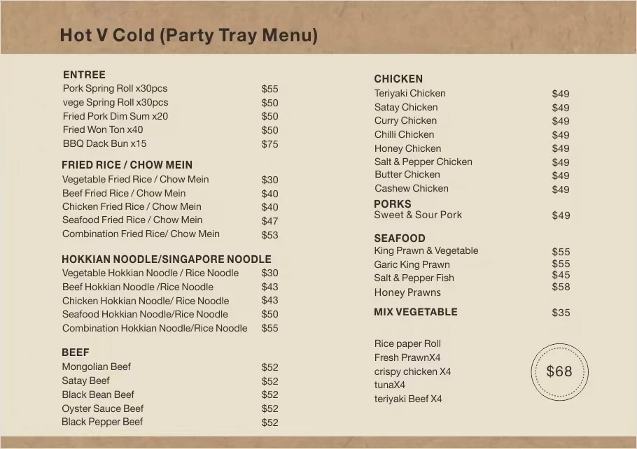Menu, HOT V COLD