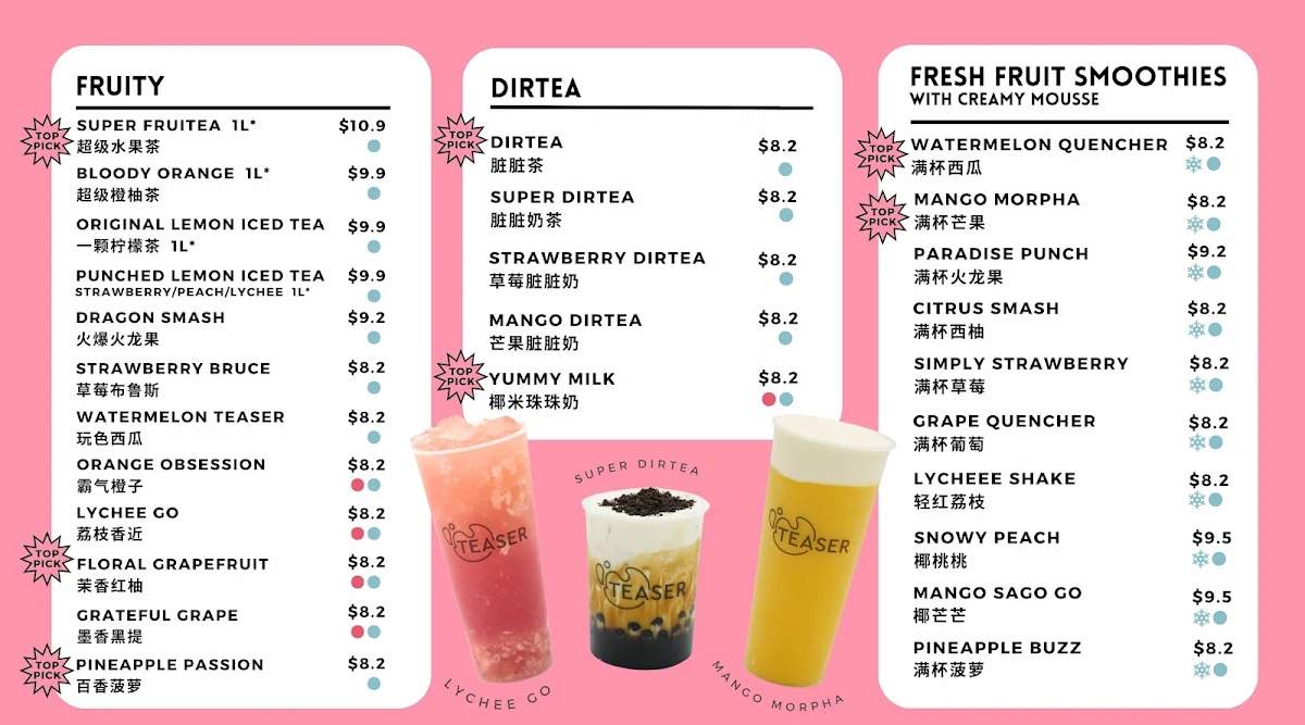 Menu, Teaser Bentleigh(fresh fruit tea)
