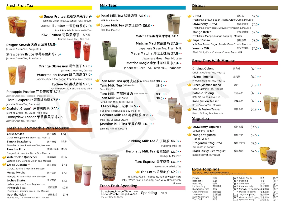 Menu, Teaser Bentleigh(fresh fruit tea)