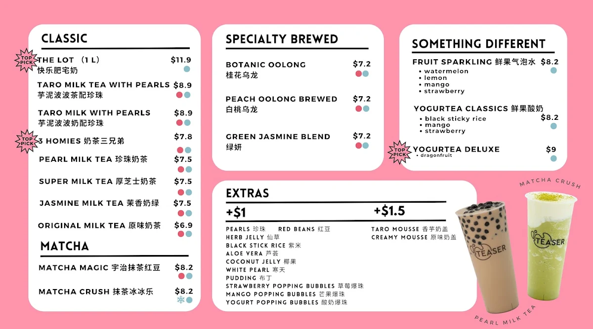 Menu, Teaser Bentleigh(fresh fruit tea)