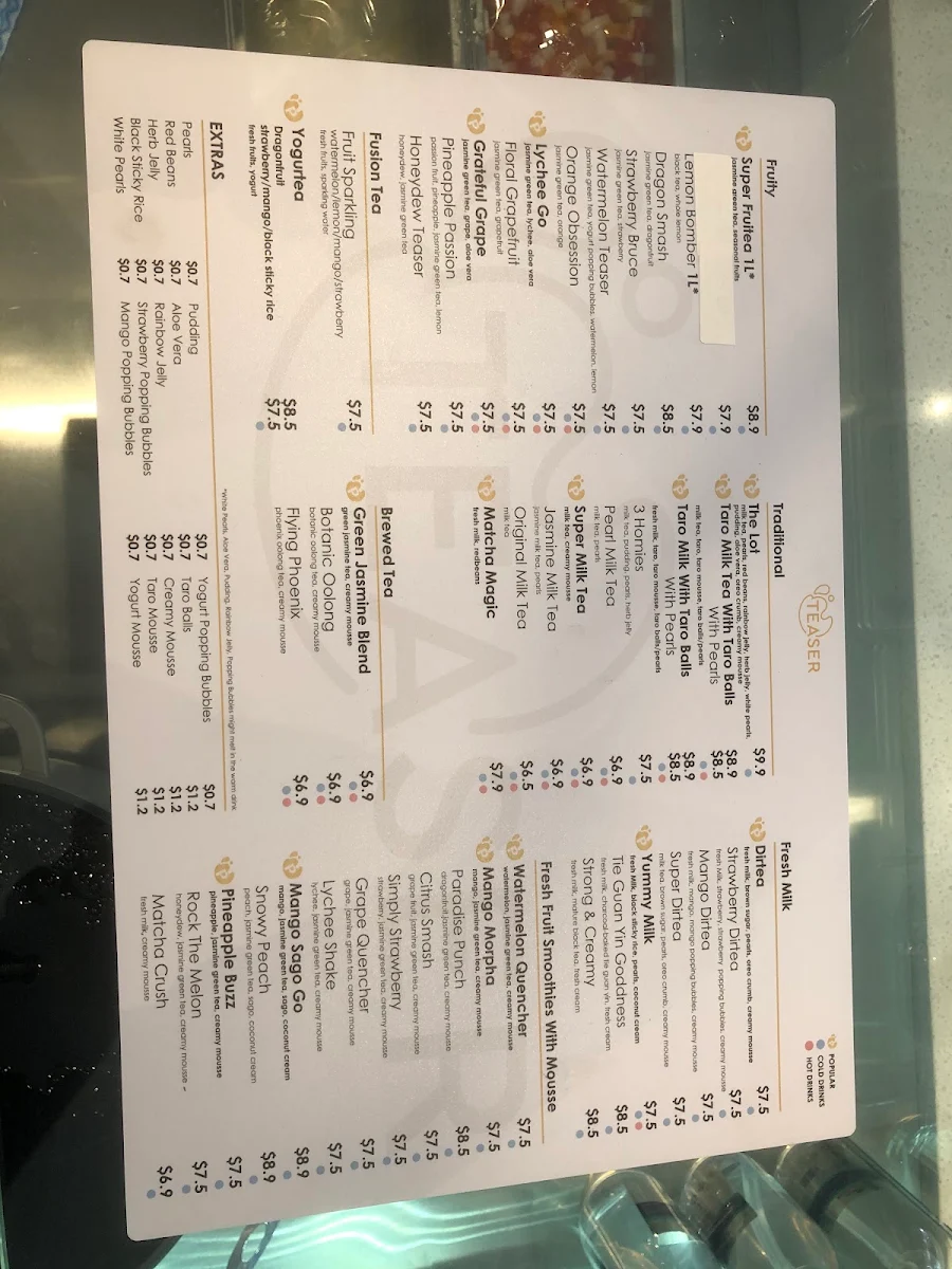 Menu, Teaser Bentleigh(fresh fruit tea)