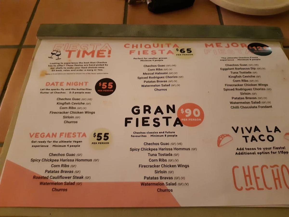 Menu, Checho's Penrith