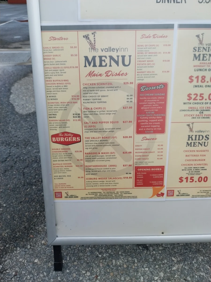 Menu, The Valley Inn