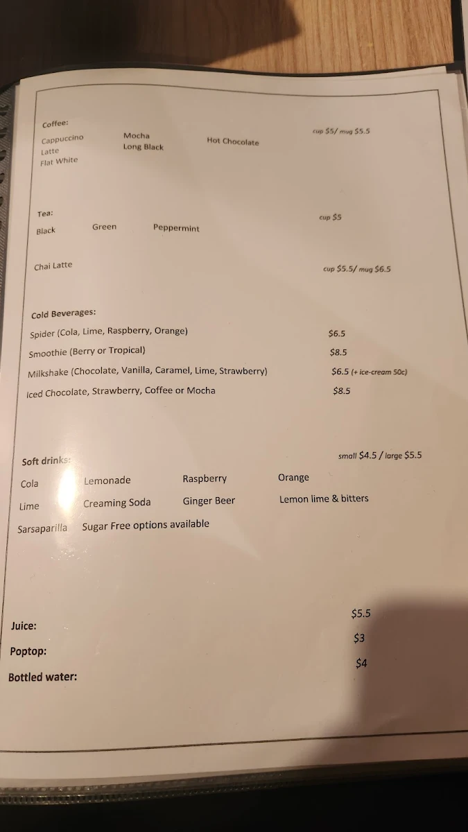 Menu, Martini Coffee Lounge