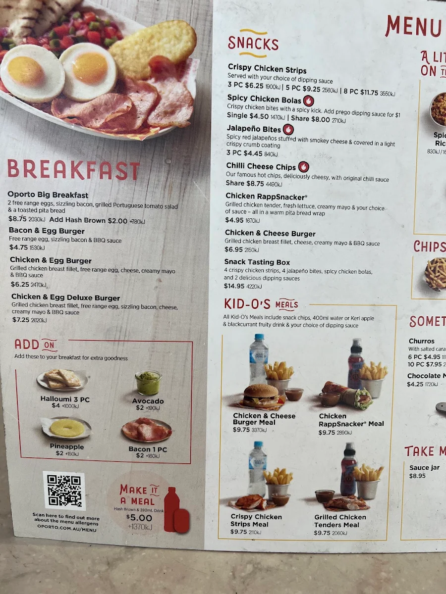 Menu, Oporto Brompton