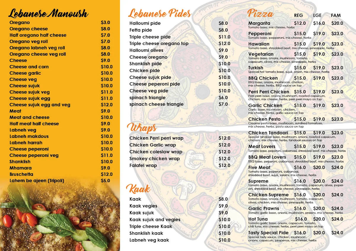 Menu, Tasty Manoush and Pizza (Eastern Creek)