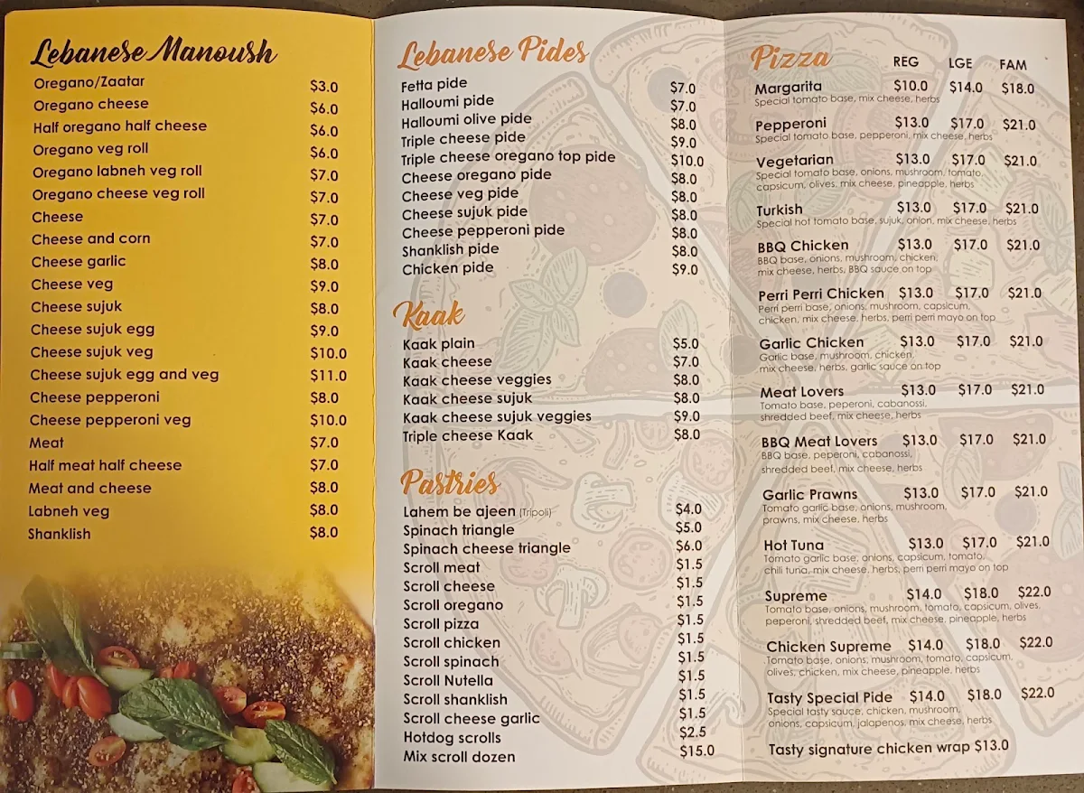 Menu, Tasty Manoush and Pizza (Eastern Creek)