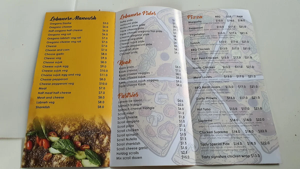 Menu, Tasty Manoush and Pizza (Eastern Creek)