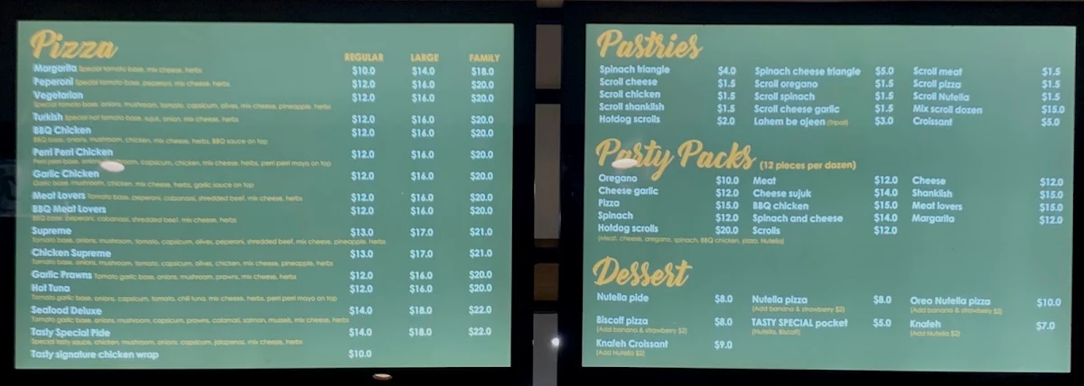 Menu, Tasty Manoush and Pizza (Eastern Creek)