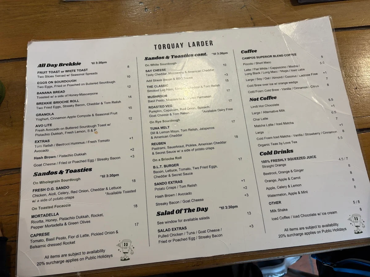 Menu, Torquay Larder