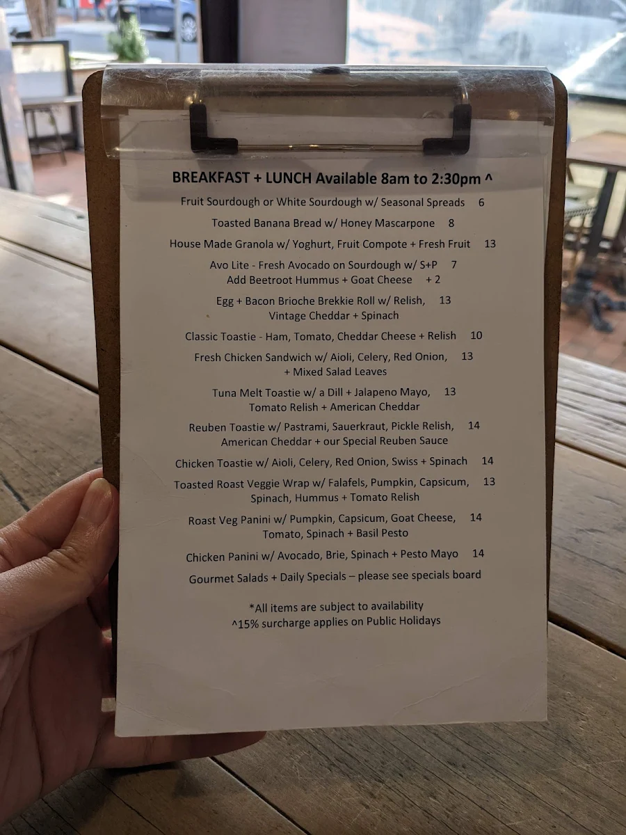 Menu, Torquay Larder