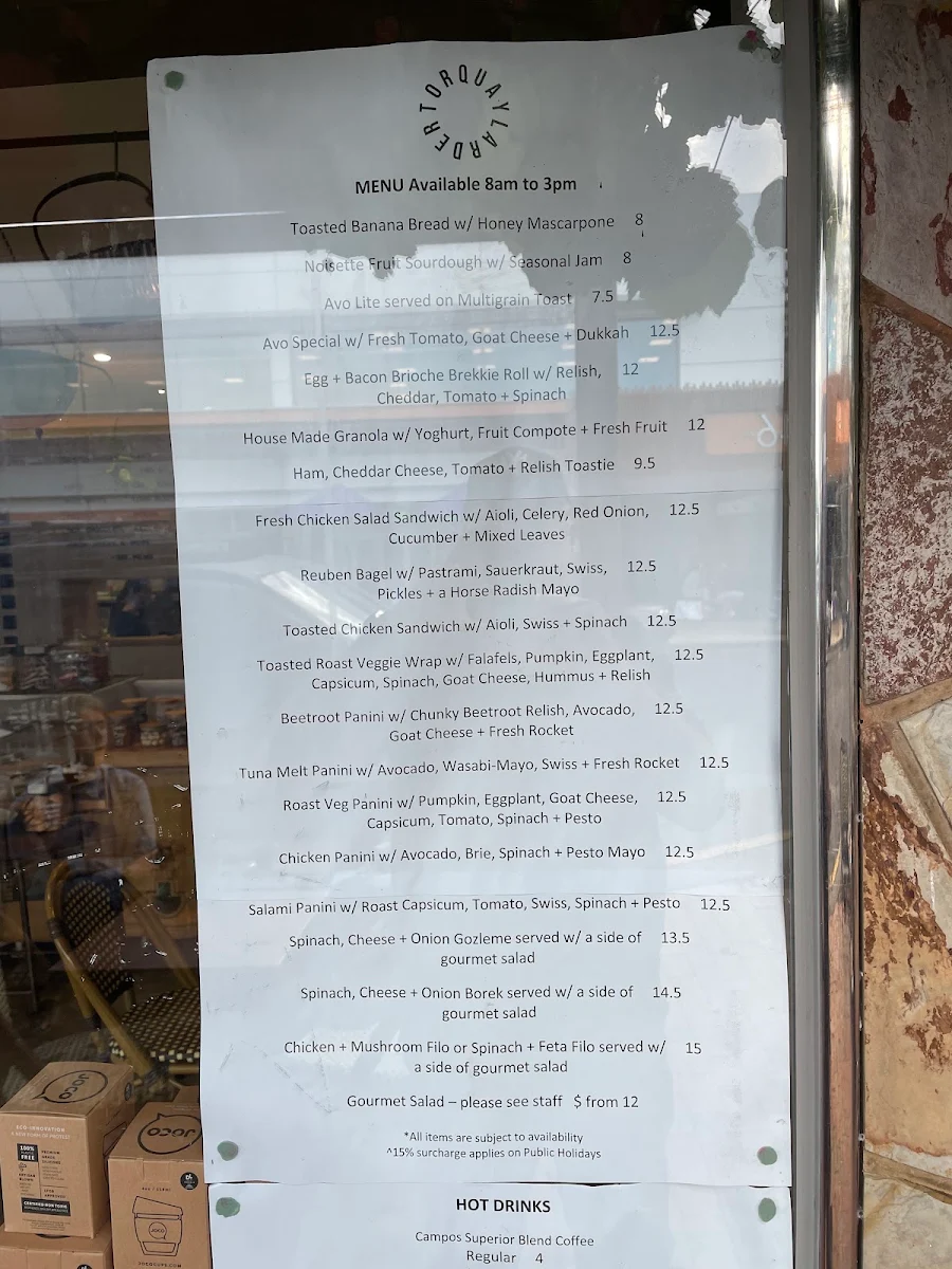 Menu, Torquay Larder