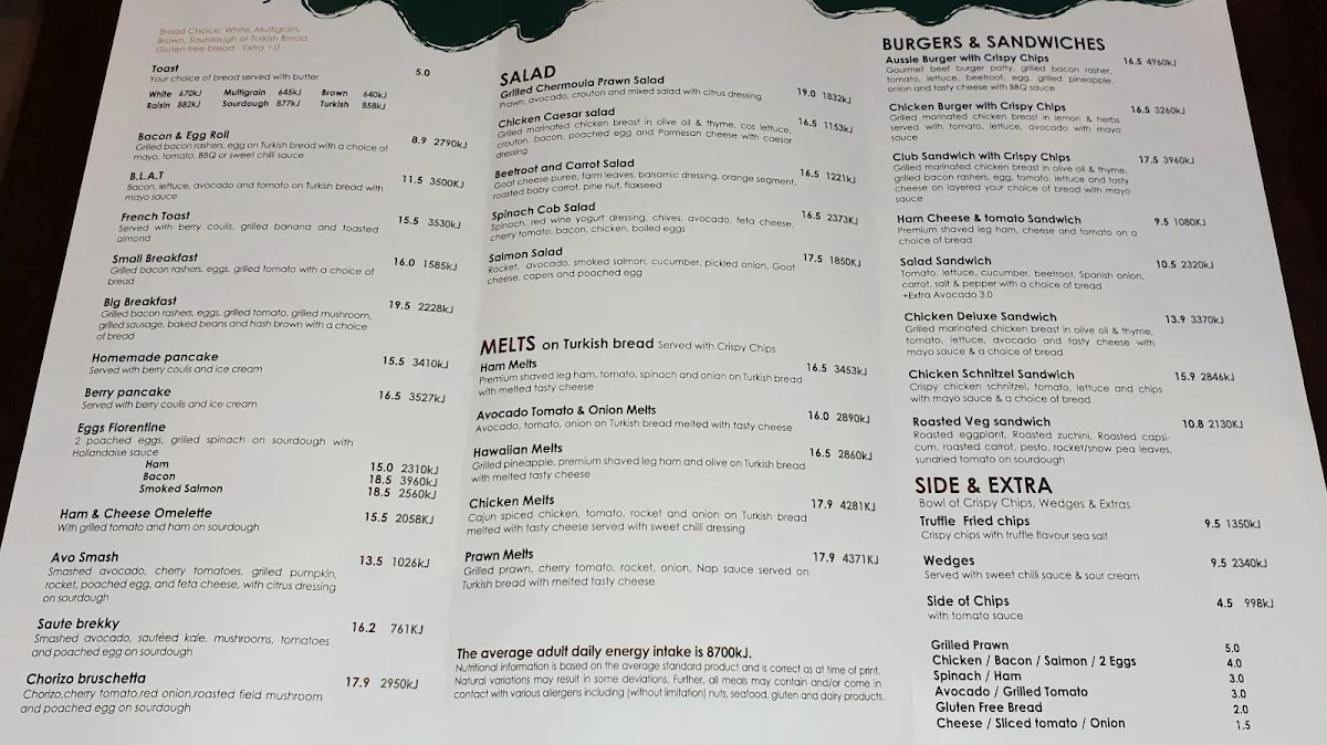 Menu, Caffe Cherry Beans