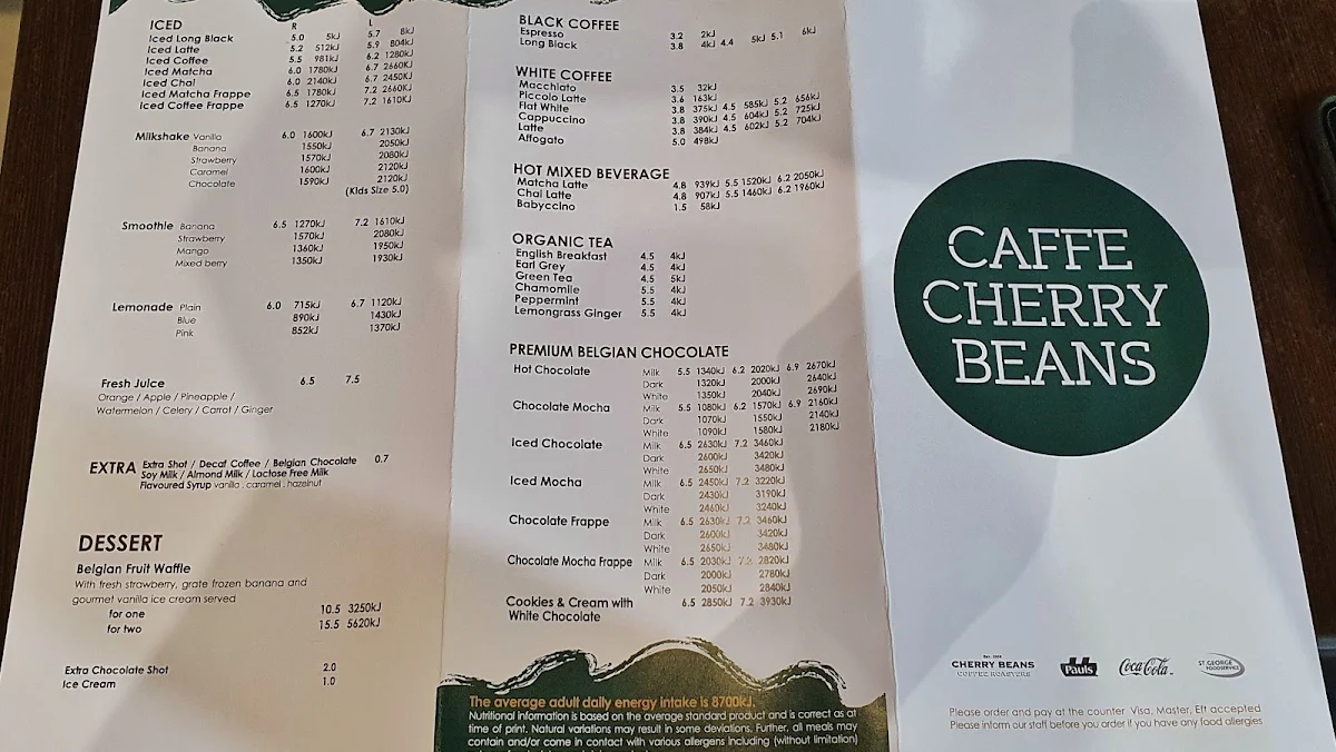 Menu, Caffe Cherry Beans