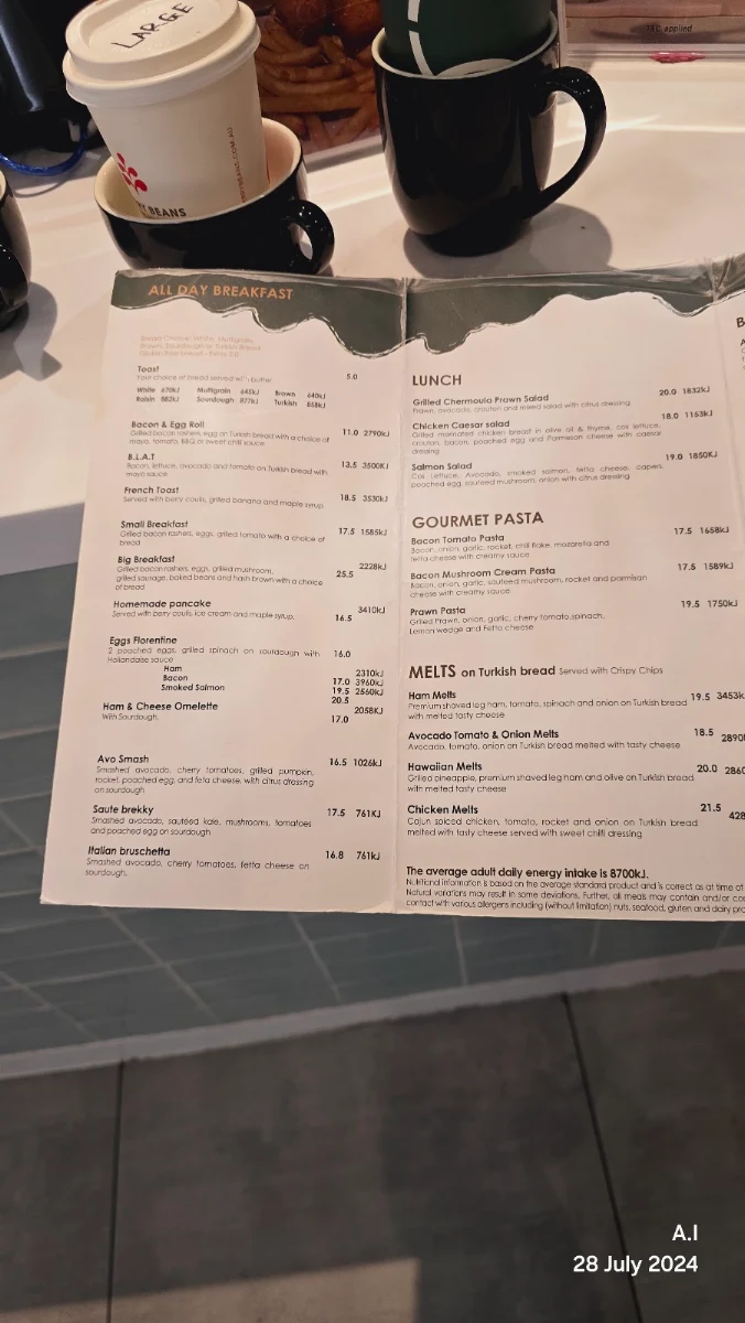 Menu, Caffe Cherry Beans
