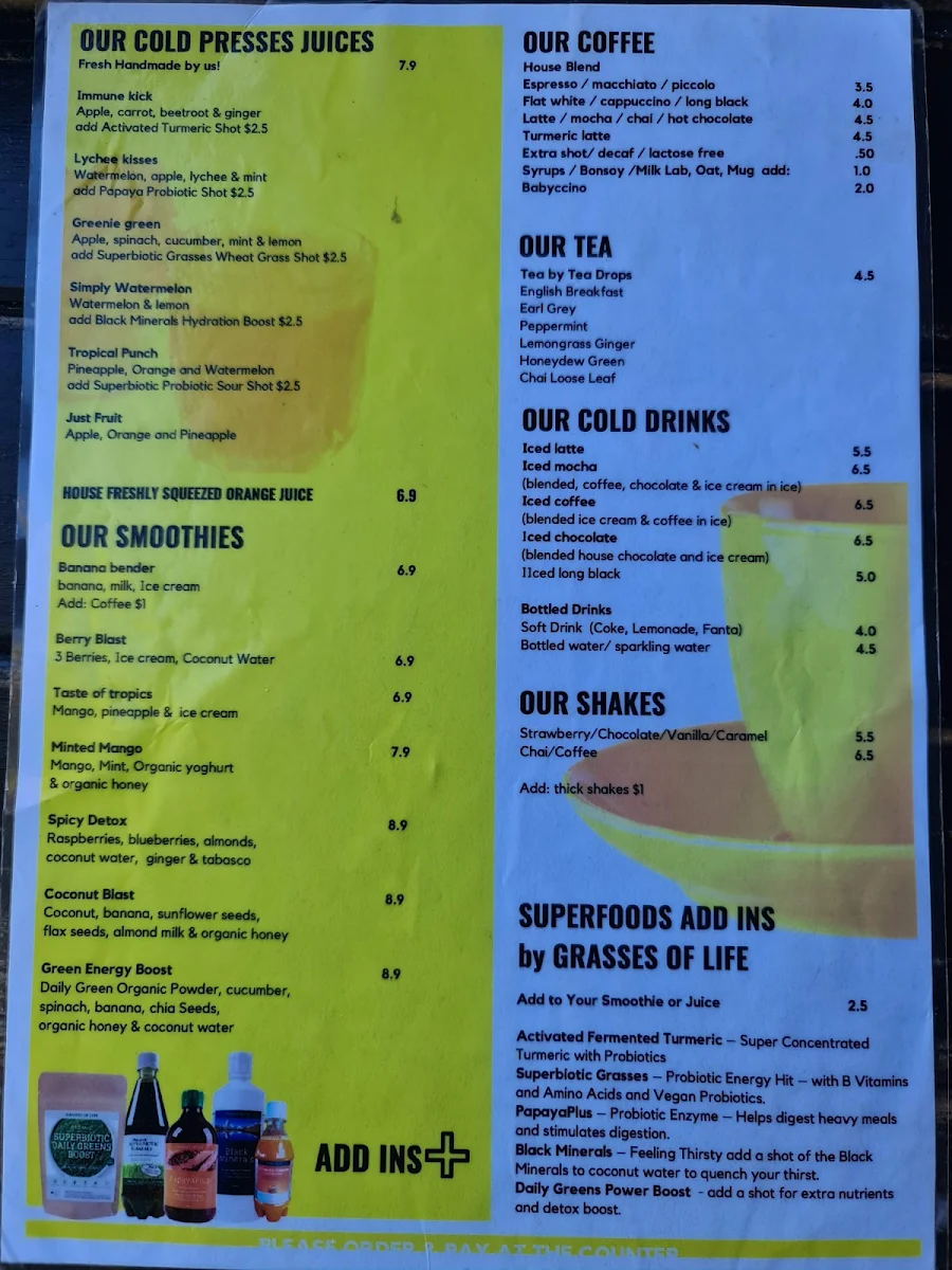 Menu, Carport Cafe