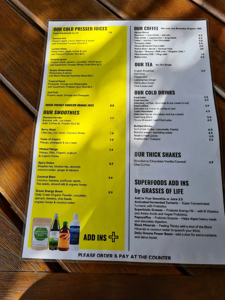 Menu, Carport Cafe