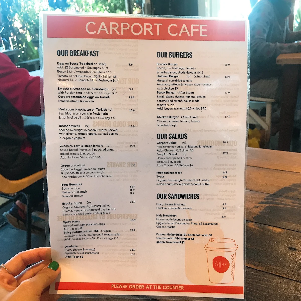 Menu, Carport Cafe