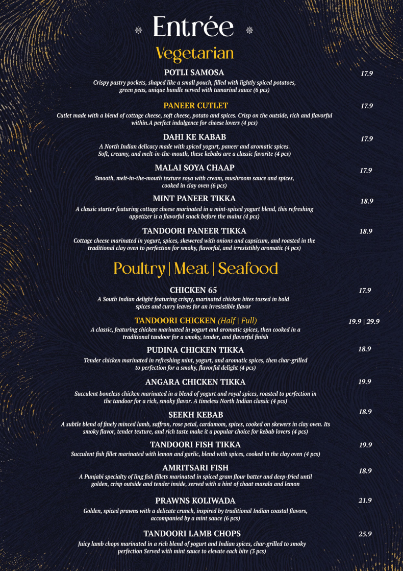 Menu, Indian Dining Club