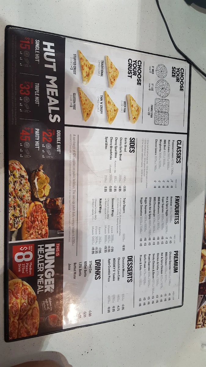 Menu, Pizza Hut