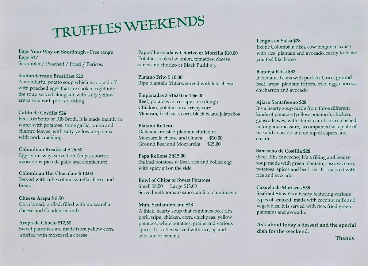 Menu, Truffles