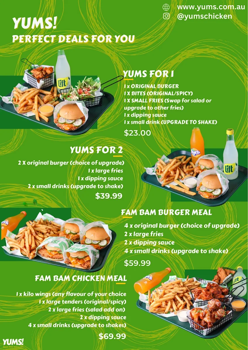 Menu, YUMS! CHICKEN - Woolloongabba