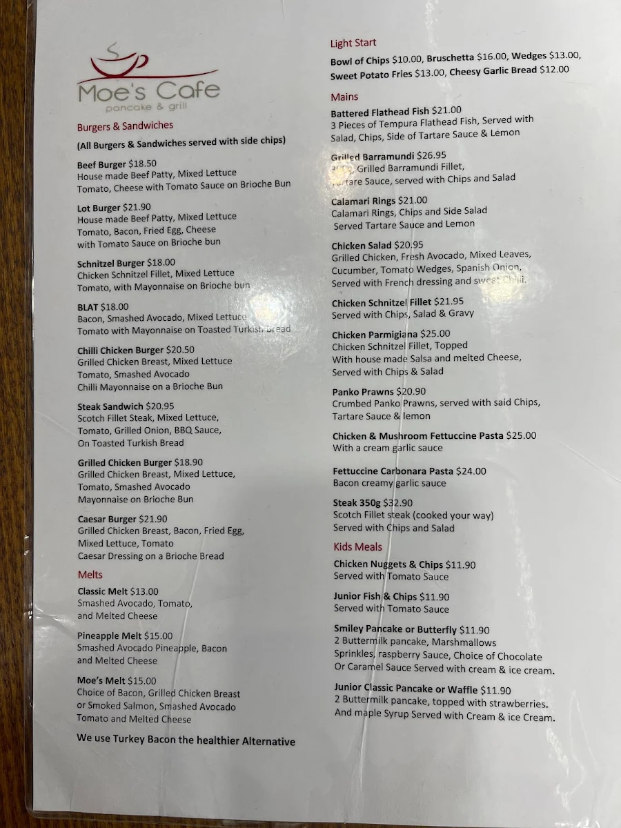Menu, Moe's Cafe Pancake & Grill Glendale