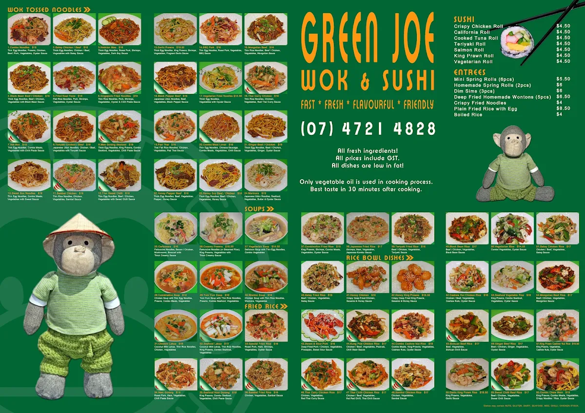 Menu, Green Joe Wok & Sushi