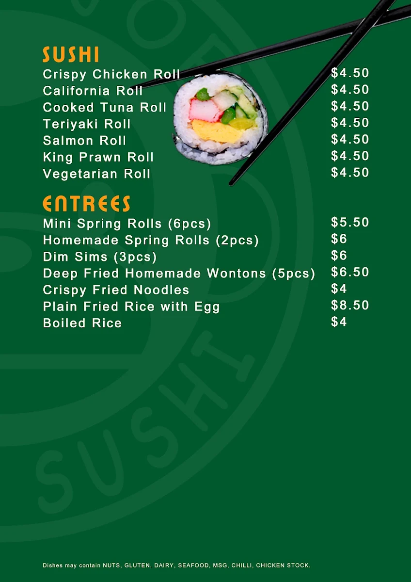 Menu, Green Joe Wok & Sushi